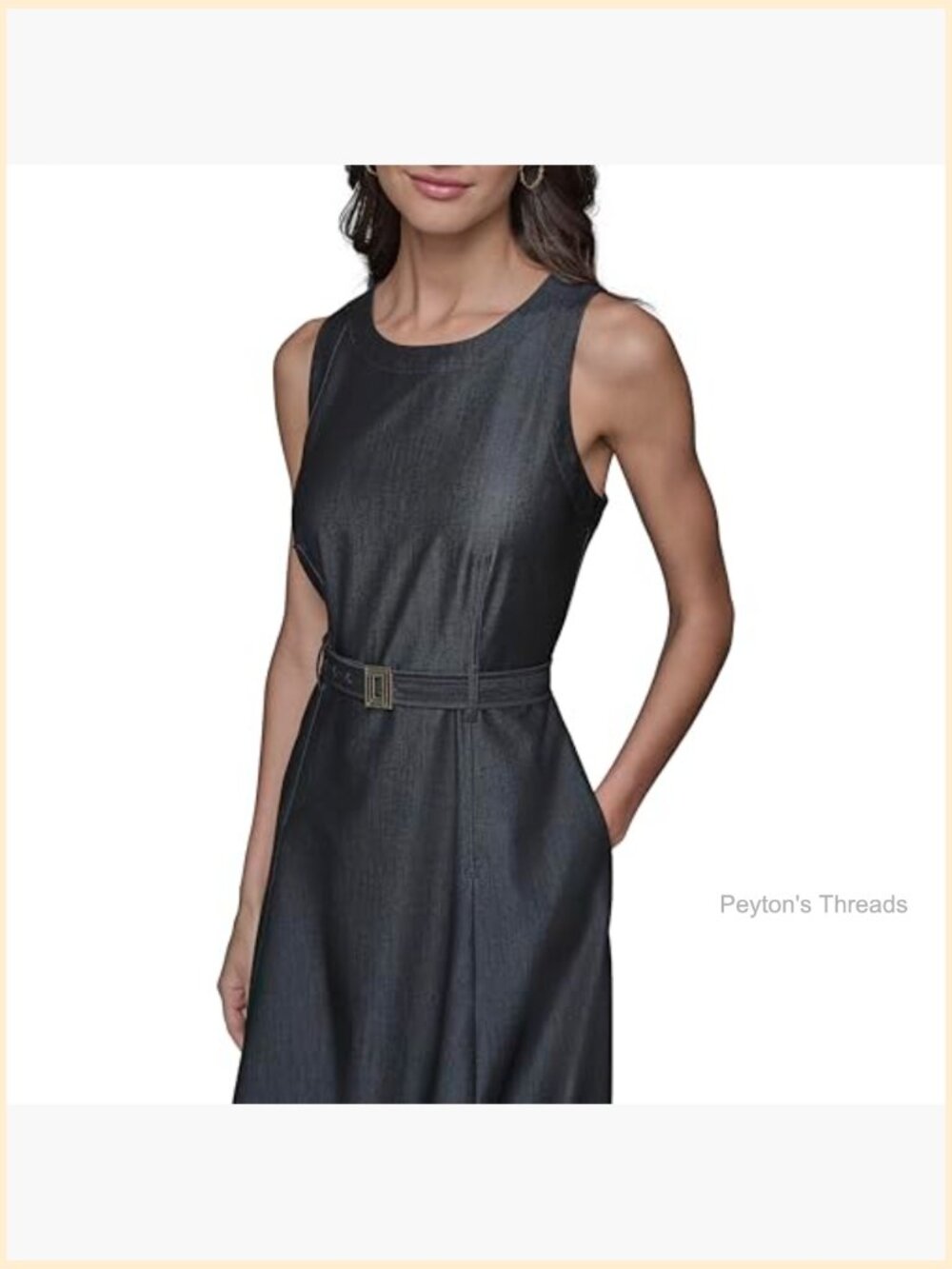 Sleeveless Jewel Neck Belted A-Line Midi Dress - Picture 2 of 6